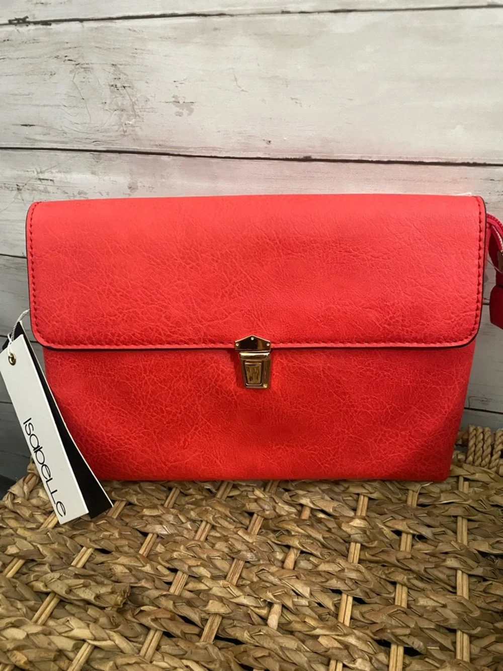 Isabelle Bright Orange/Red Faux-Leather Crossbody Clutch NWT❗️